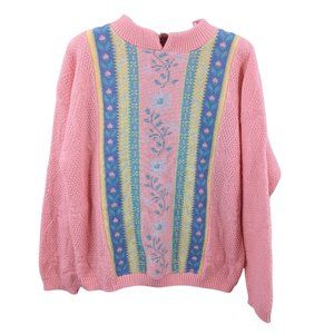 Vintage Bubble Gum Pink Grandma Sweater Size Medium